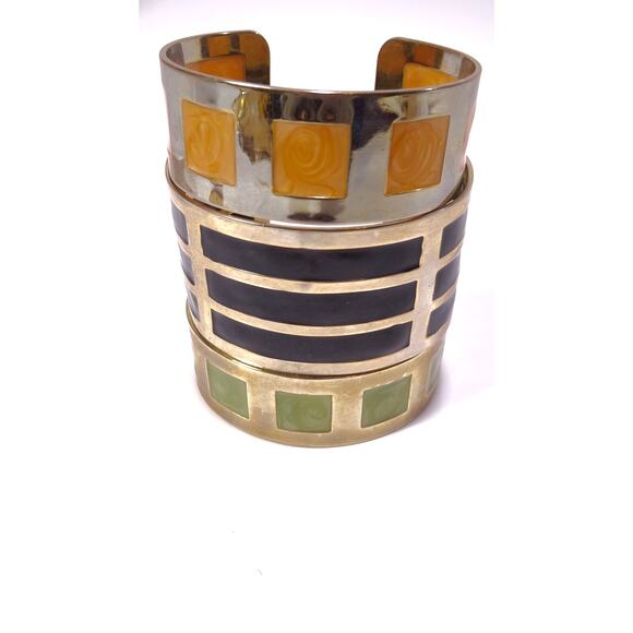 Neiman Marcus Lee Angel Silver Enamel Wide Cuff Bracelet Set NWT 398 3 PCS - Picture 2 of 10